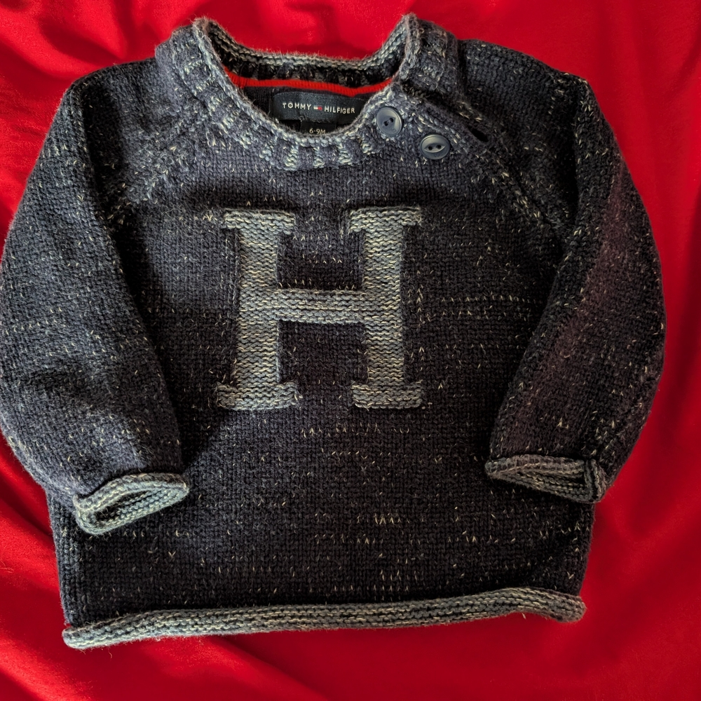 Tommy Hilfiger Black Sweater with Gray Accents